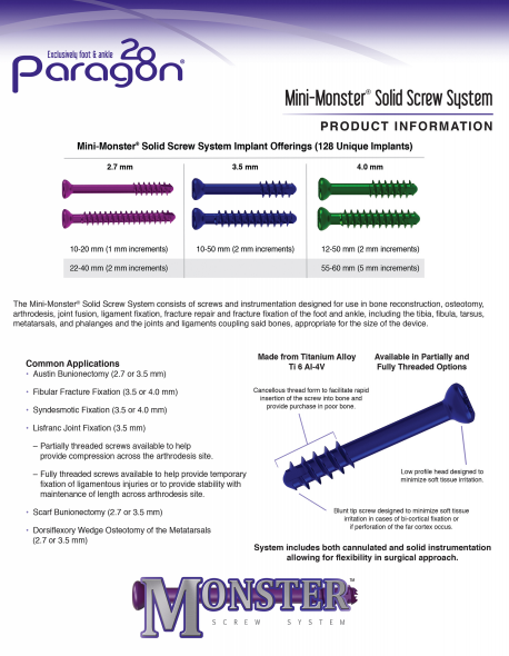 Mini-Monster® Solid Screw System Brochure
