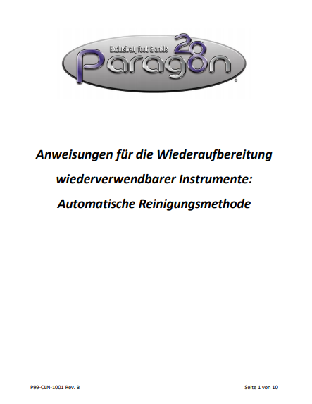 Paragon 28® Reusable Instrument Reprocessing Instructions Automated Cleaning Method (German)
