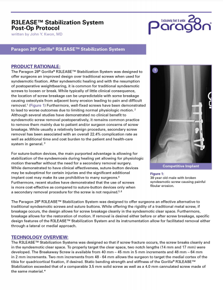 R3LEASE™ Stabilization Screw System Post-Operative Instructions