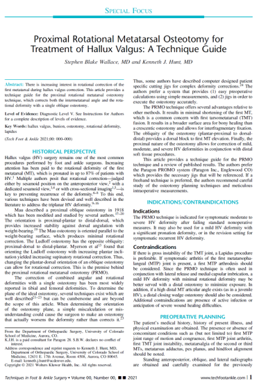 Proximal Rotational Metatarsal Osteotomy for Treatment of Hallux Valgus: A Technique Guide