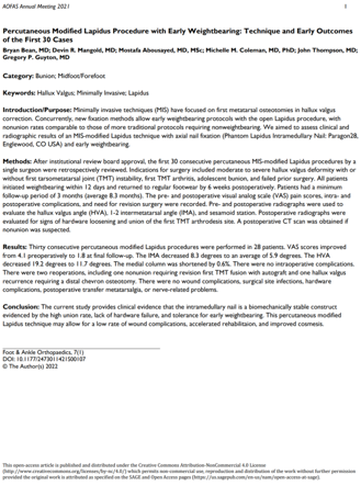 Percutaneous Modified Lapidus Procedure with Early Weightbearing case study